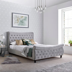 Oxford Grey Velvet Fabric Sleigh Bed