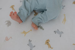 100% Cotton Jersey Fitted Cot Sheet Pack of 2 - Denim Blue & Animal Print - Soft & Breathable Baby Bedding – Fits 140x70cm & 120x60cm Cots