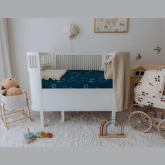 100% Cotton Jersey Fitted Cot Sheet Pack of 2 - Denim Blue & Dino - Soft & Breathable Baby Bedding – Fits 140x70cm & 120x60cm Cots