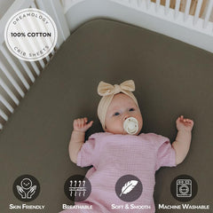 100% Cotton Jersey Fitted Cot Sheet Pack of 2 - Green & Mustard - Soft & Breathable Baby Bedding – Fits 140x70cm & 120x60cm Cots