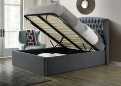 Warwick Grey Velvet Fabric Winged Ottoman Bed