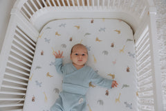 100% Cotton Jersey Fitted Cot Sheet Pack of 2 - Denim Blue & Animal Print - Soft & Breathable Baby Bedding – Fits 140x70cm & 120x60cm Cots