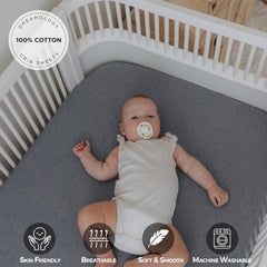 100% Cotton Jersey Fitted Cot Sheet Pack of 2 - Grey & Silver Grey - Soft & Breathable Baby Bedding - Fits 140x70cm & 120x60cm Cots