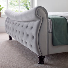 Oxford Grey Velvet Fabric Sleigh Bed