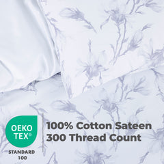 100% Cotton Sateen Printed Duvet Cover Set - 300 Thread Count Luxury Bedding - Ultra Soft & Breathable - 18528