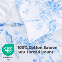 100% Cotton Sateen Printed Duvet Cover Set - 300 Thread Count Luxury Bedding - Ultra Soft & Breathable - 18497