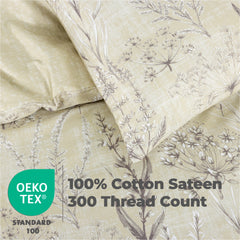 100% Cotton Sateen Printed Duvet Cover Set - 300 Thread Count Luxury Bedding - Ultra Soft & Breathable - 15437