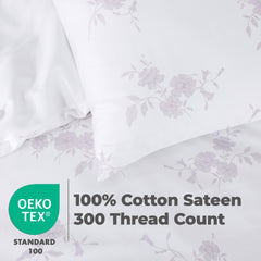 100% Cotton Sateen Printed Duvet Cover Set - 300 Thread Count Luxury Bedding - Ultra Soft & Breathable - 16838