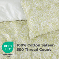 100% Cotton Sateen Printed Duvet Cover Set - 300 Thread Count Luxury Bedding - Ultra Soft & Breathable - 16830