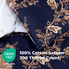 100% Cotton Sateen Printed Duvet Cover Set - 300 Thread Count Luxury Bedding - Ultra Soft & Breathable - MM81