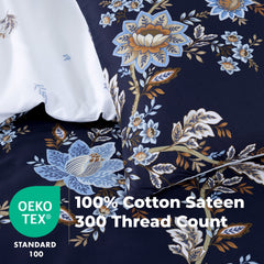 100% Cotton Sateen Printed Duvet Cover Set - 300 Thread Count Luxury Bedding - Ultra Soft & Breathable - 16856