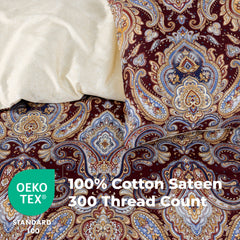 100% Cotton Sateen Printed Duvet Cover Set - 300 Thread Count Luxury Bedding - Ultra Soft & Breathable - 16850