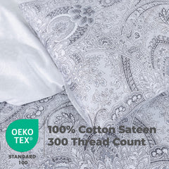 100% Cotton Sateen Printed Duvet Cover Set - 300 Thread Count Luxury Bedding - Ultra Soft & Breathable - 18506