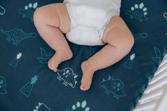 100% Cotton Jersey Fitted Cot Sheet Pack of 2 - Denim Blue & Dino - Soft & Breathable Baby Bedding – Fits 140x70cm & 120x60cm Cots