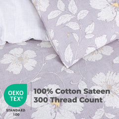 100% Cotton Sateen Printed Duvet Cover Set - 300 Thread Count Luxury Bedding - Ultra Soft & Breathable - Tulip Flower