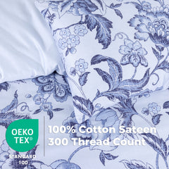 100% Cotton Sateen Printed Duvet Cover Set - 300 Thread Count Luxury Bedding - Ultra Soft & Breathable - 18491