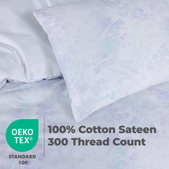 100% Cotton Sateen Printed Duvet Cover Set - 300 Thread Count Luxury Bedding - Ultra Soft & Breathable - 18513