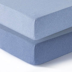 100% Cotton Jersey Fitted Cot Sheet Pack of 2 - Denim Blue & Sky Blue - Soft & Breathable Baby Bedding – Fits 140x70cm & 120x60cm Cots