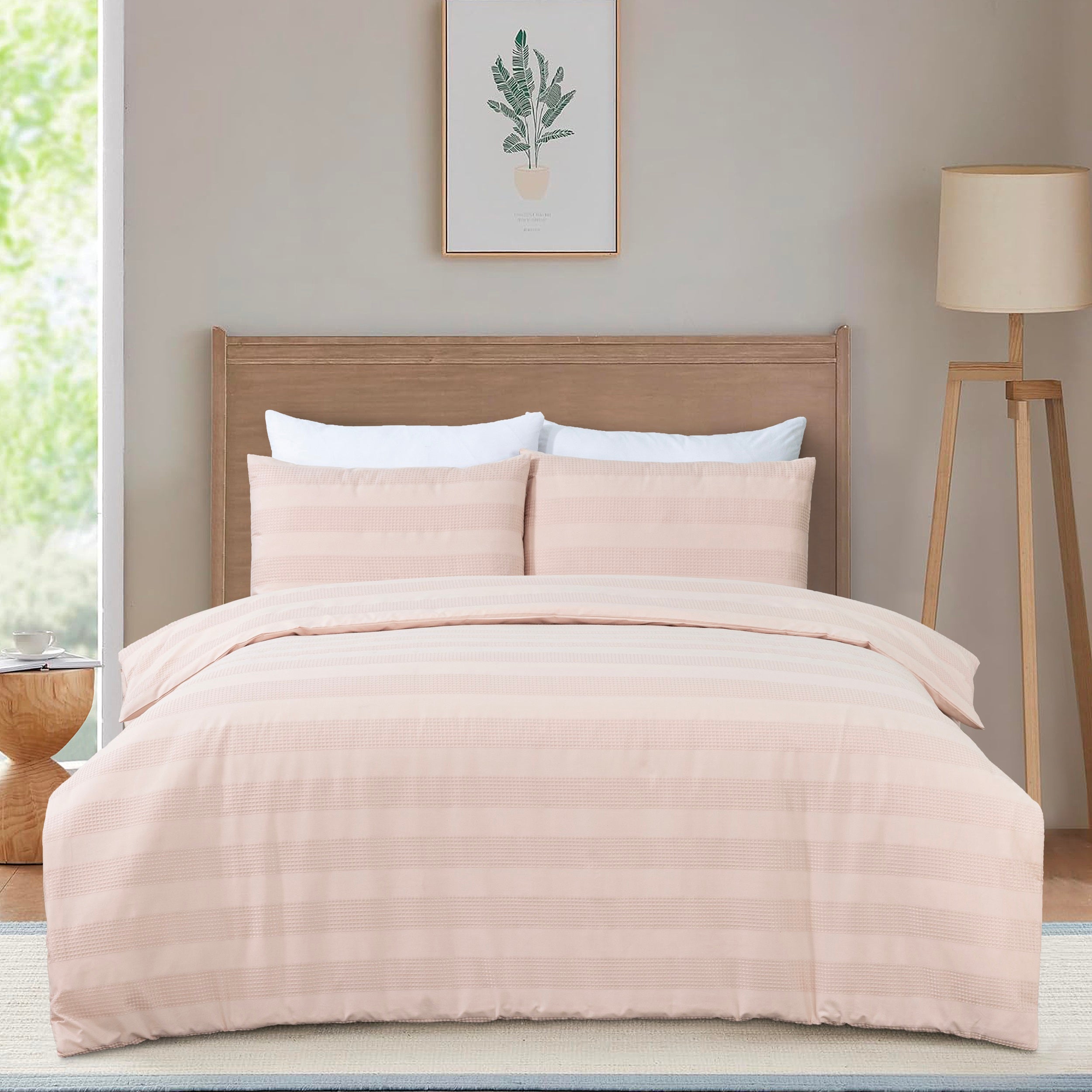 Luxury Waffle Stripe Duvet Cover Set - Soft Polycotton Blend with Button Closure - Stylish & Breathable Bedding in Trendy Colours