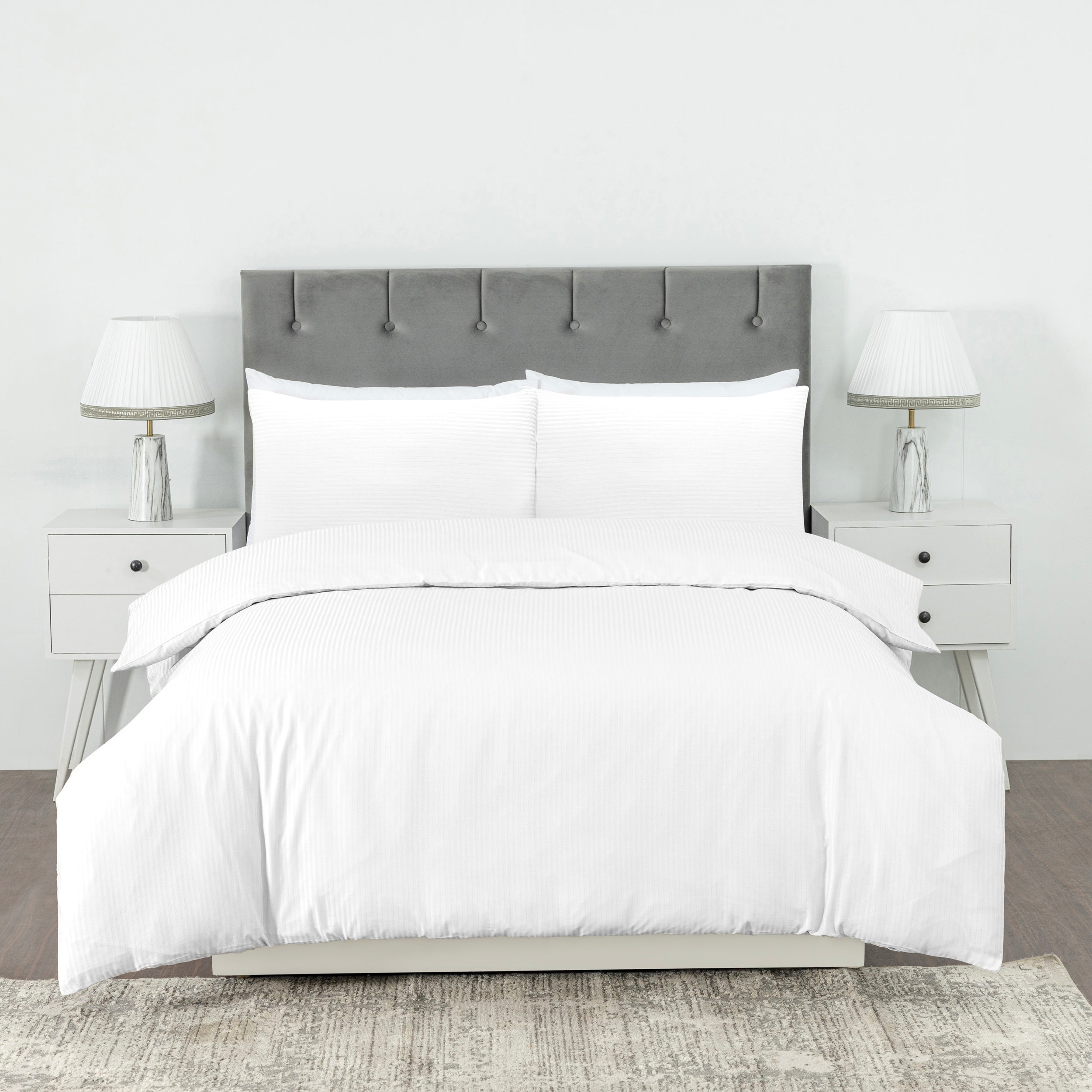 Elegant Dobby Stripe Duvet Cover Set - Soft Polycotton Blend with Button Closure - Luxury Bedding in Different Colors
