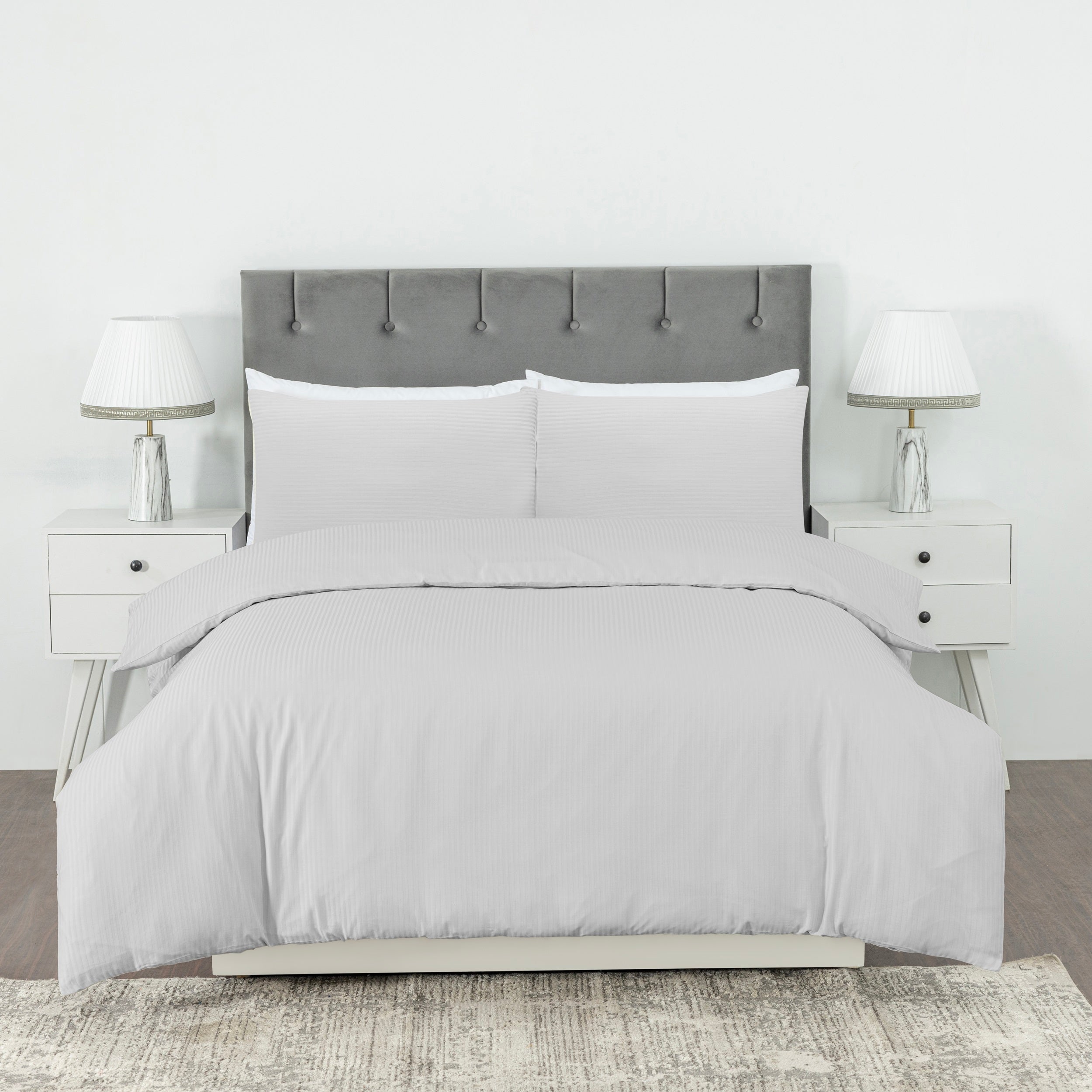 Elegant Dobby Stripe Duvet Cover Set - Soft Polycotton Blend with Button Closure - Luxury Bedding in Different Colors