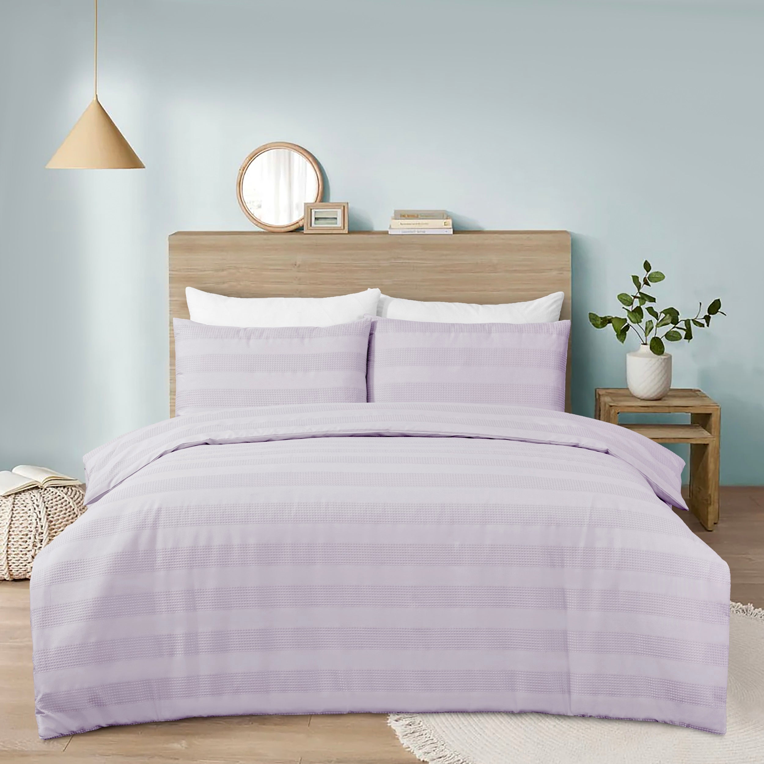 Luxury Waffle Stripe Duvet Cover Set - Soft Polycotton Blend with Button Closure - Stylish & Breathable Bedding in Trendy Colours