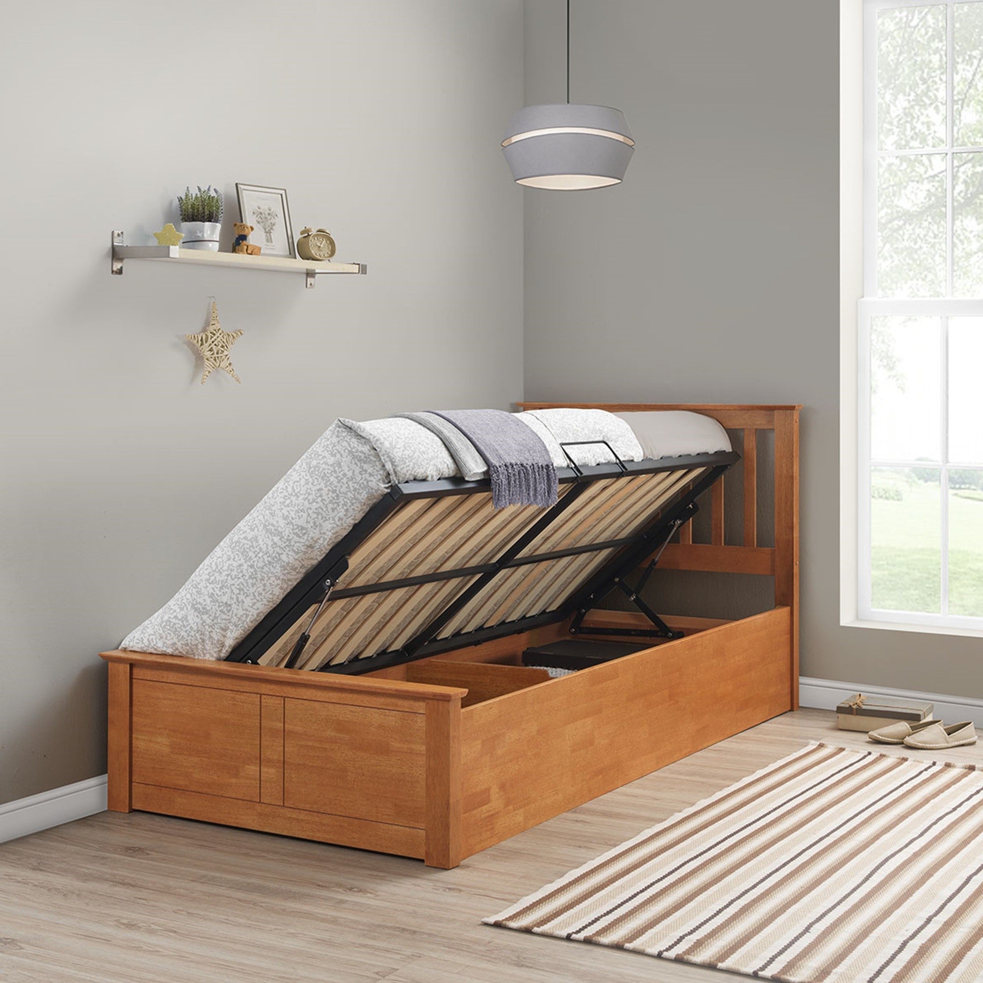 Francis Wooden Ottoman Storage Bed Frame - 3ft Single