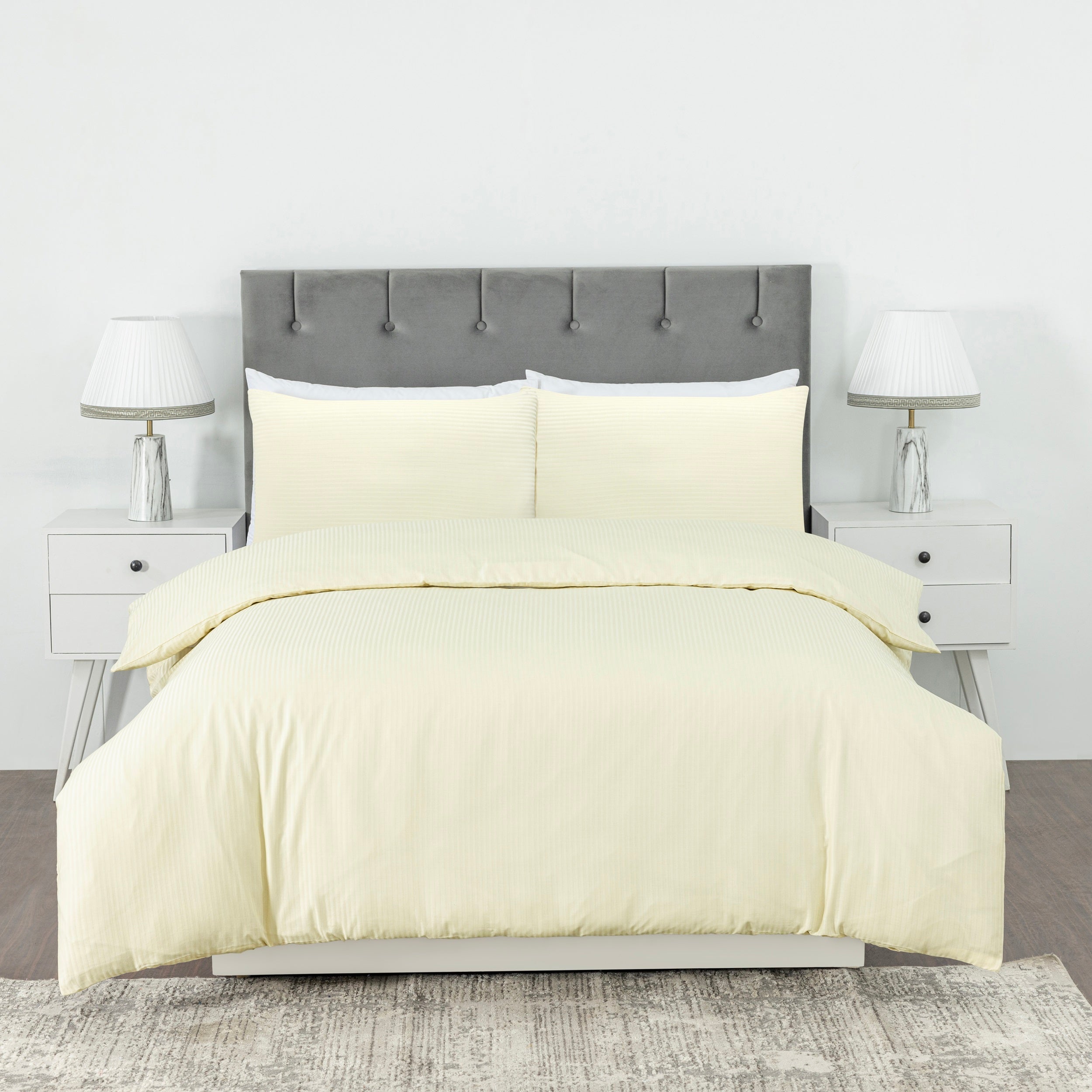 Elegant Dobby Stripe Duvet Cover Set - Soft Polycotton Blend with Button Closure - Luxury Bedding in Different Colors