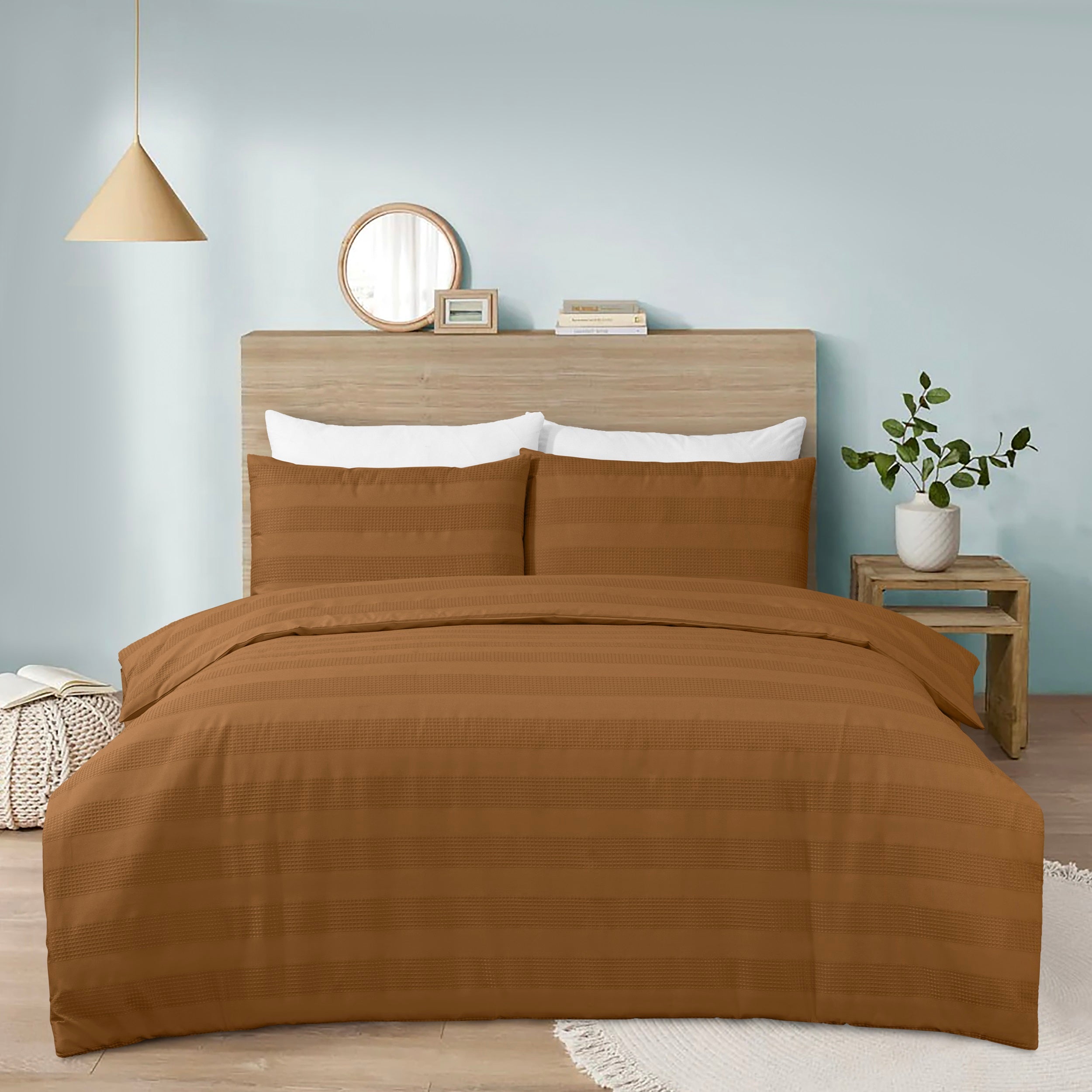 Luxury Waffle Stripe Duvet Cover Set - Soft Polycotton Blend with Button Closure - Stylish & Breathable Bedding in Trendy Colours