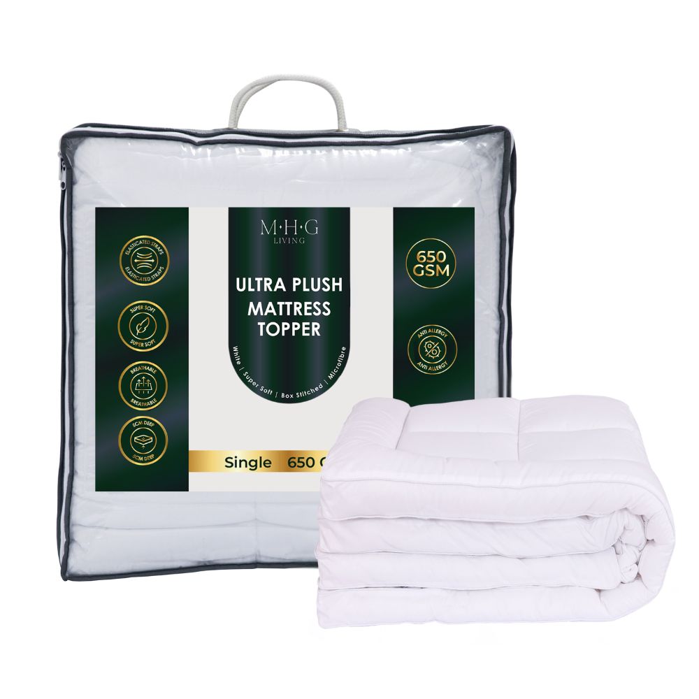 Hotel Quality 5cm Thick Microfibre Mattress Topper - 650GSM Hollowfibre Fill, Anti-Allergenic, Box-Stitched Design, Elasticated Straps for Secure Fit