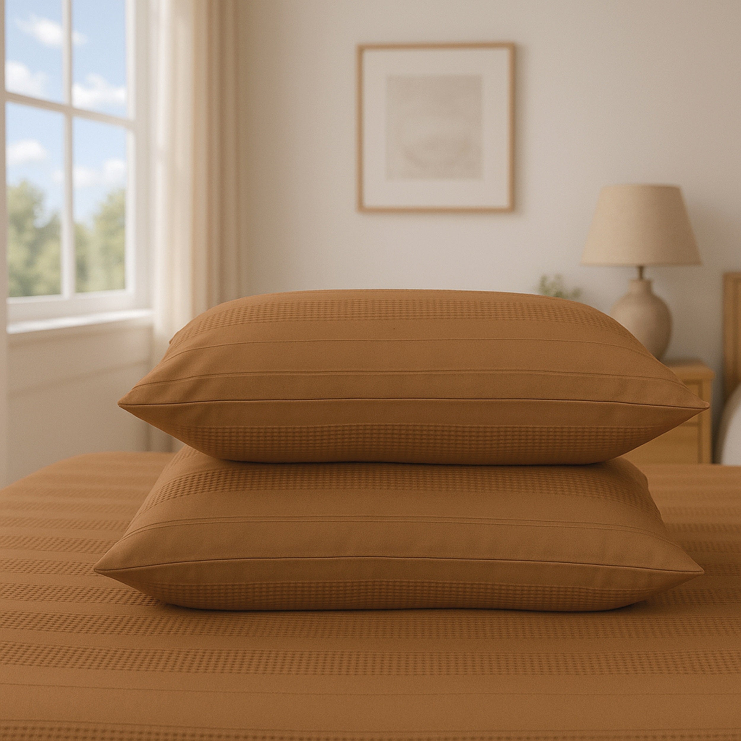 Luxury Waffle Stripe Duvet Cover Set - Soft Polycotton Blend with Button Closure - Stylish & Breathable Bedding in Trendy Colours