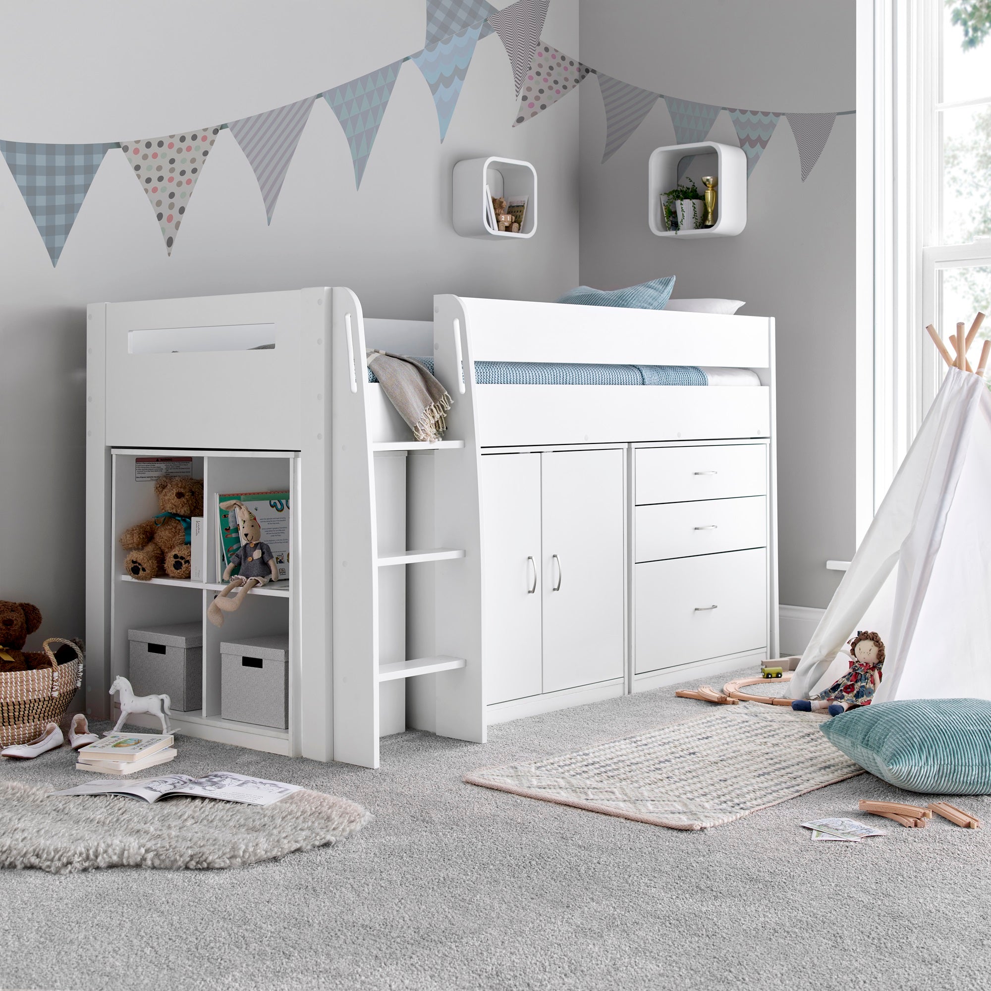 Lacy Wooden Storage Midsleeper Bed Frame - 3ft Single