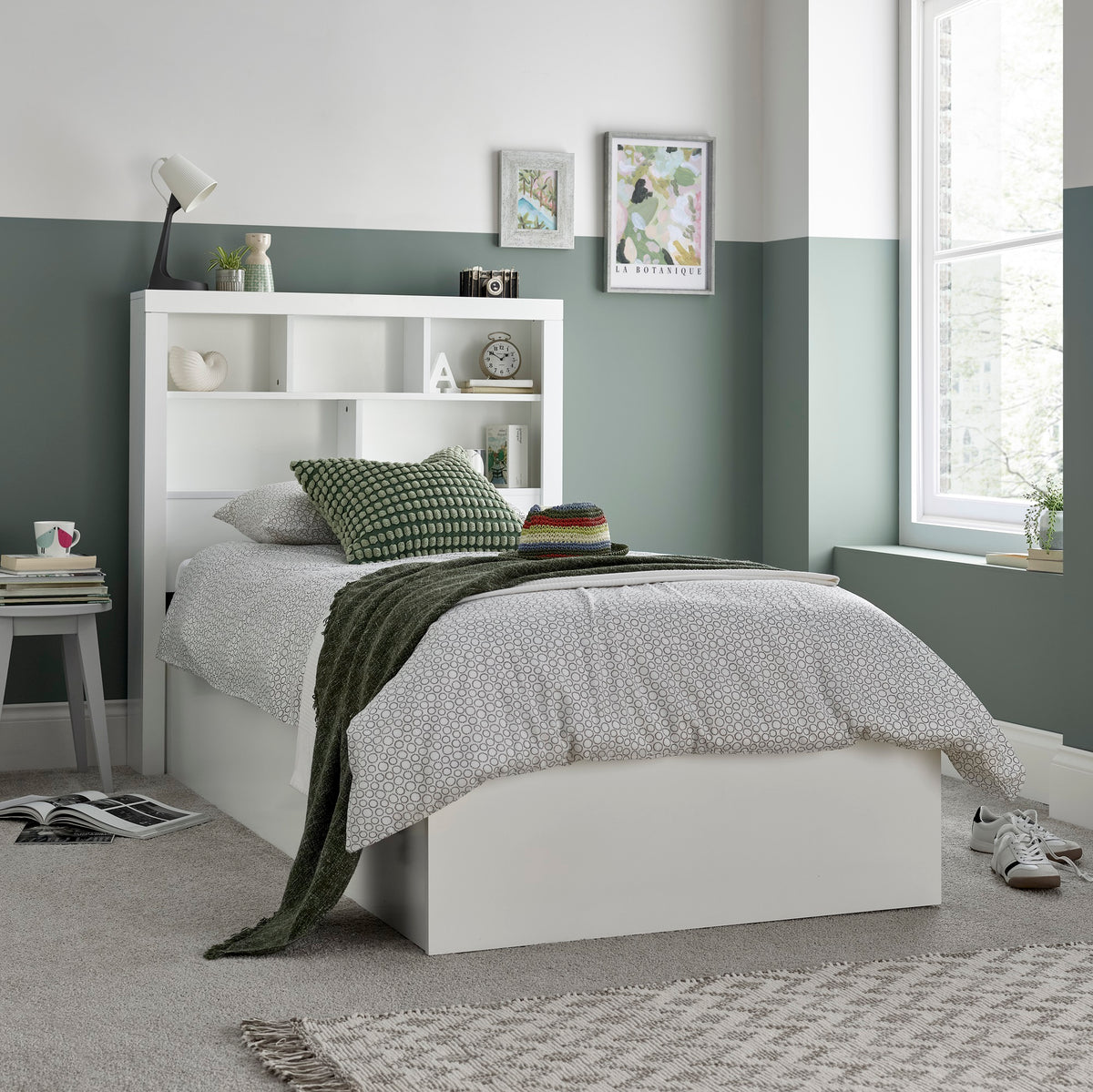 Oscar White Wooden Bookcase Ottoman Storage Bed - 3FT Single