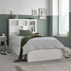 Oscar White Wooden Bookcase Ottoman Storage Bed - 3FT Single