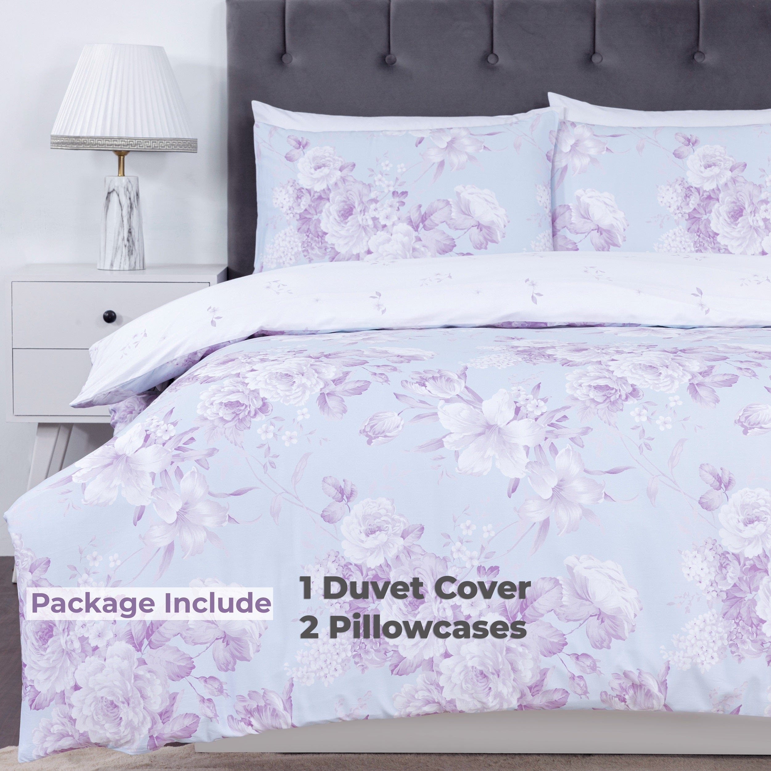 100% Cotton Sateen Printed Duvet Cover Set - 300 Thread Count Luxury Bedding - Ultra Soft & Breathable - Bella Floral