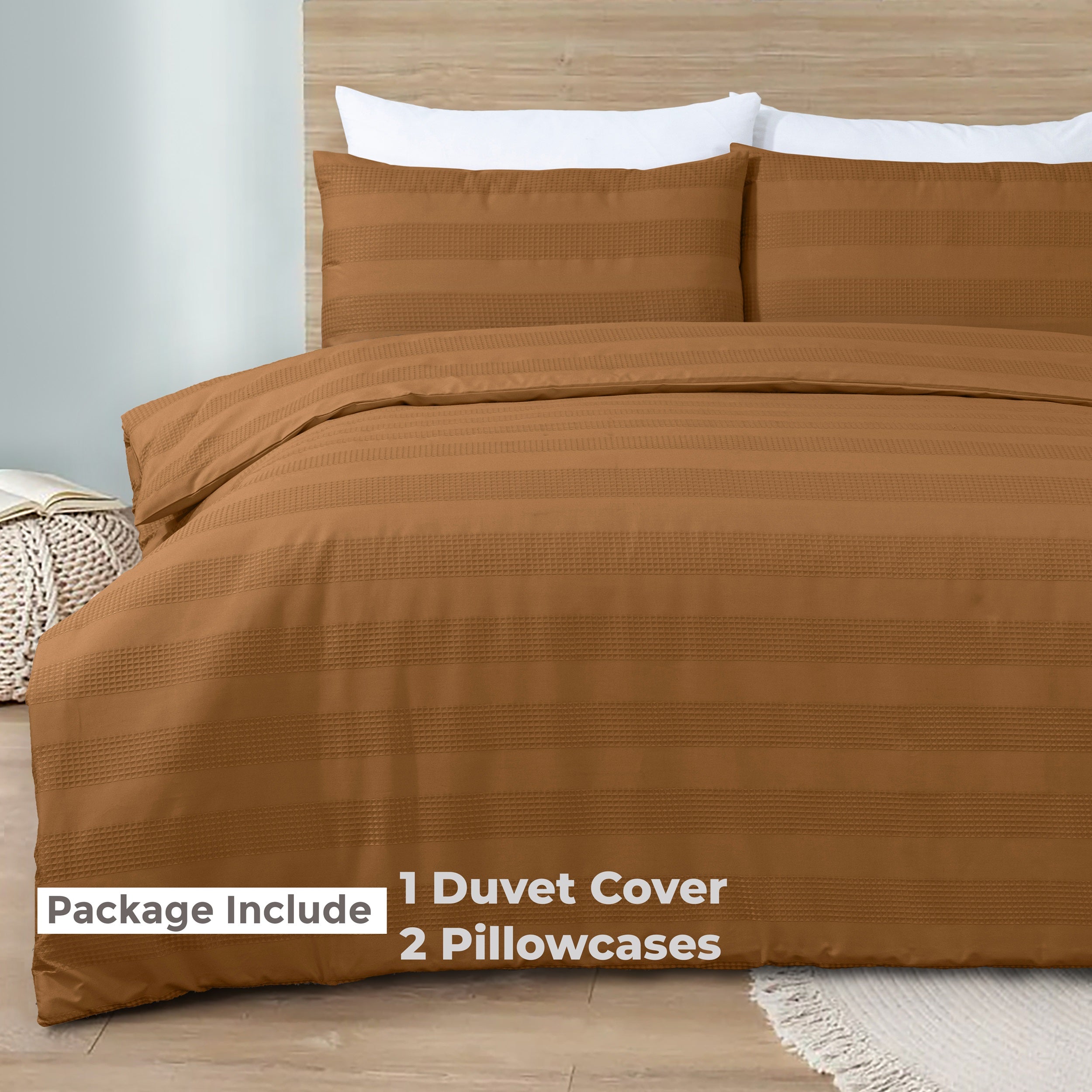 Luxury Waffle Stripe Duvet Cover Set - Soft Polycotton Blend with Button Closure - Stylish & Breathable Bedding in Trendy Colours