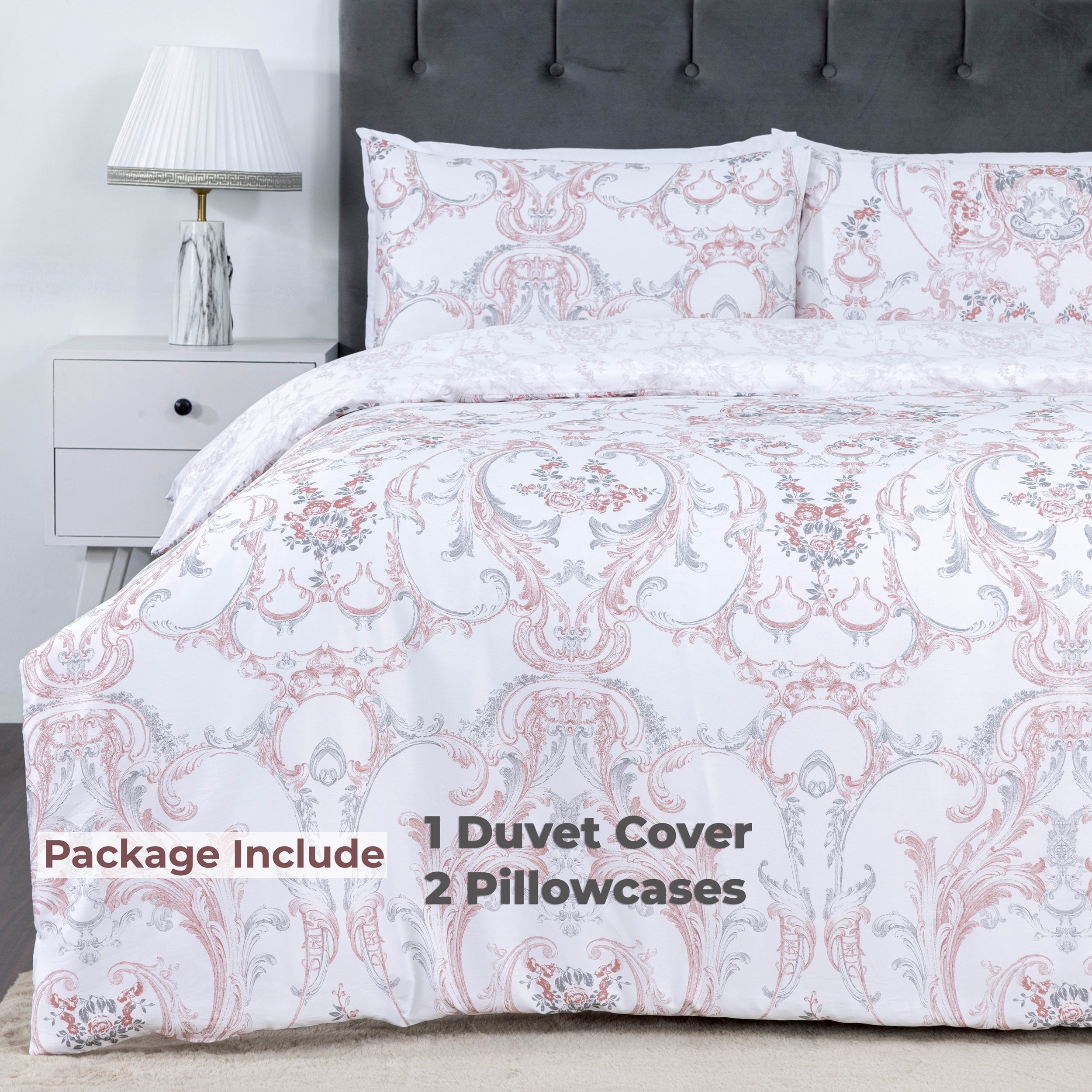100% Cotton Sateen Printed Duvet Cover Set - 300 Thread Count Luxury Bedding - Ultra Soft & Breathable - 14121