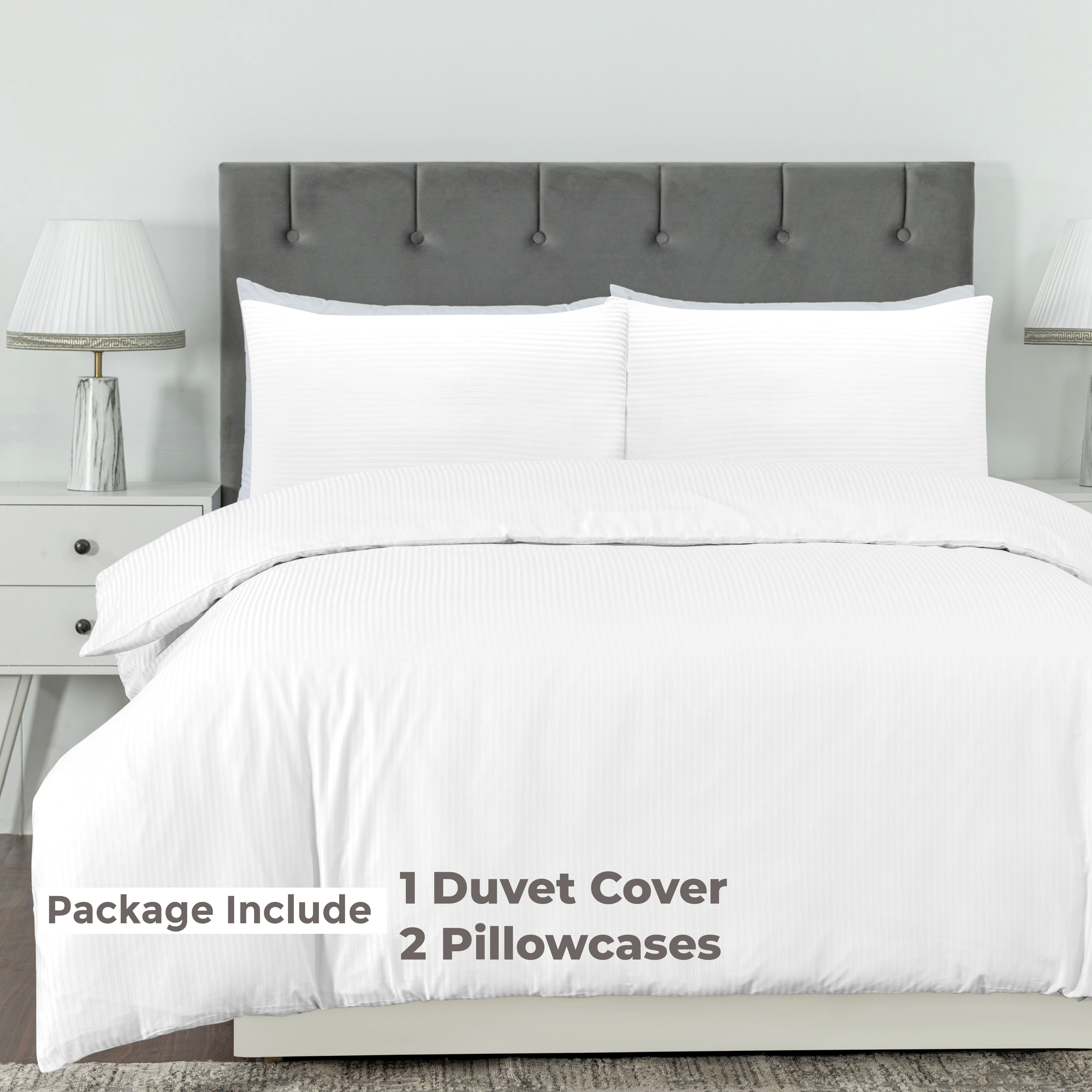 Elegant Dobby Stripe Duvet Cover Set - Soft Polycotton Blend with Button Closure - Luxury Bedding in Different Colors