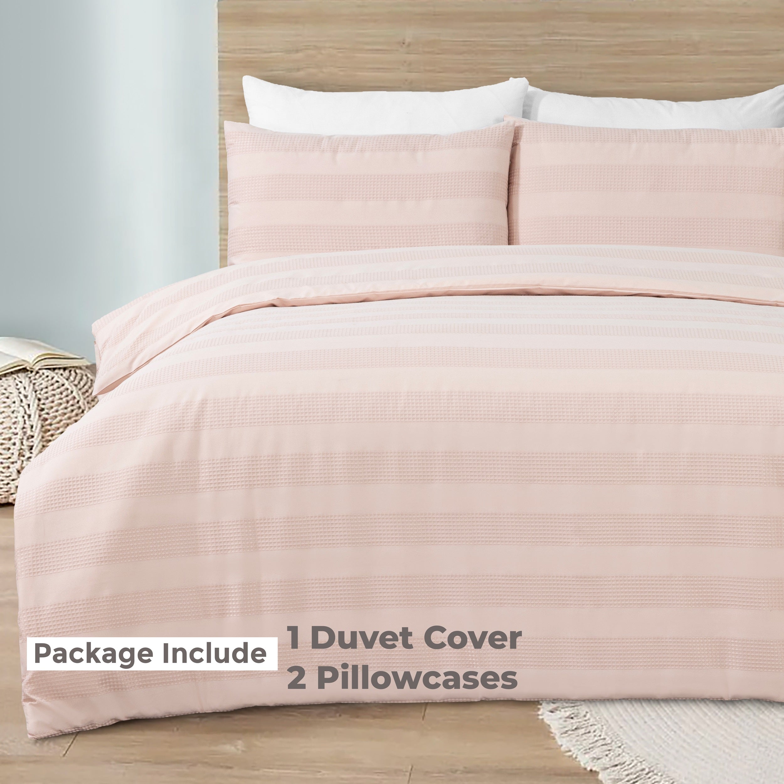 Luxury Waffle Stripe Duvet Cover Set - Soft Polycotton Blend with Button Closure - Stylish & Breathable Bedding in Trendy Colours