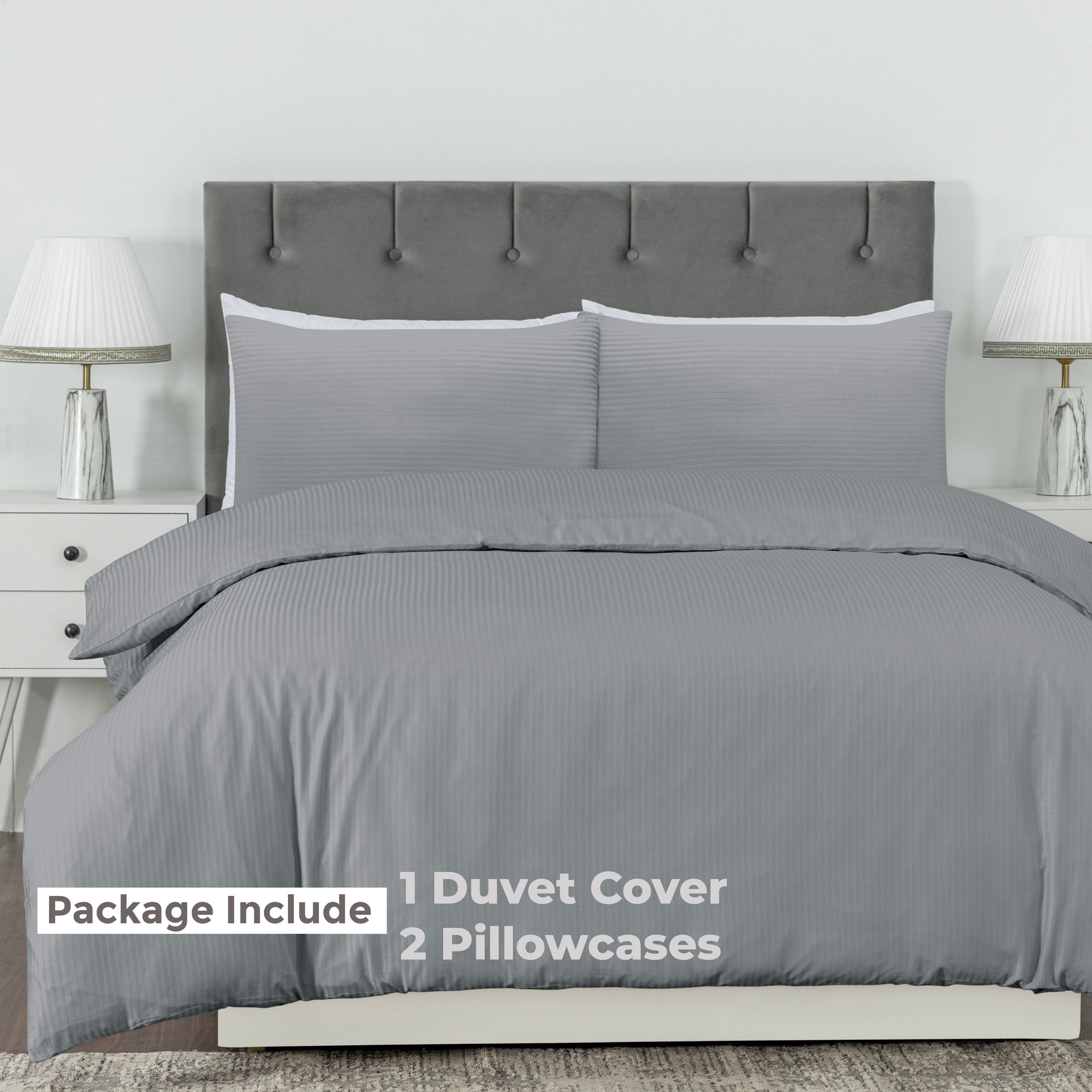 Elegant Dobby Stripe Duvet Cover Set - Soft Polycotton Blend with Button Closure - Luxury Bedding in Different Colors
