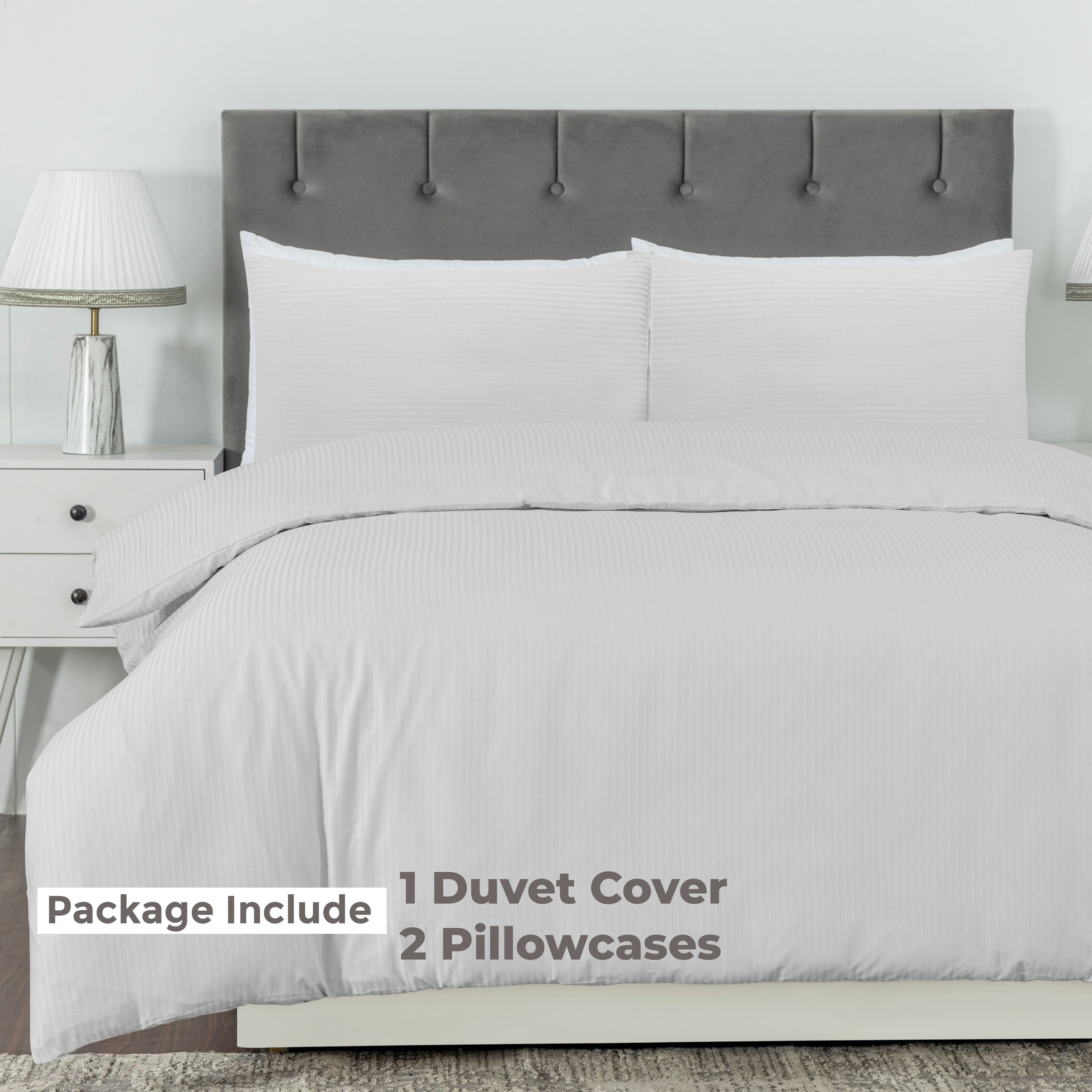 Elegant Dobby Stripe Duvet Cover Set - Soft Polycotton Blend with Button Closure - Luxury Bedding in Different Colors