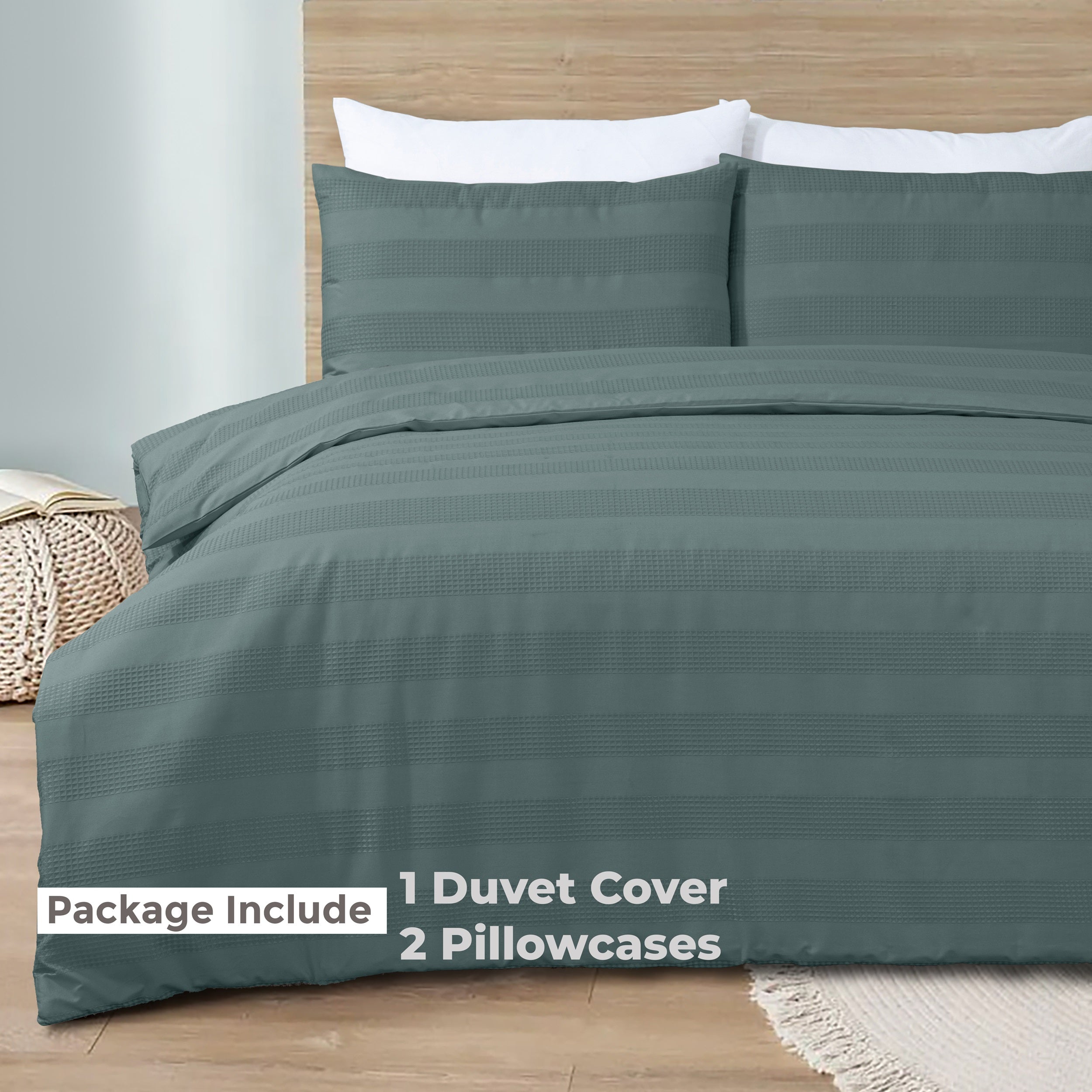 Luxury Waffle Stripe Duvet Cover Set - Soft Polycotton Blend with Button Closure - Stylish & Breathable Bedding in Trendy Colours