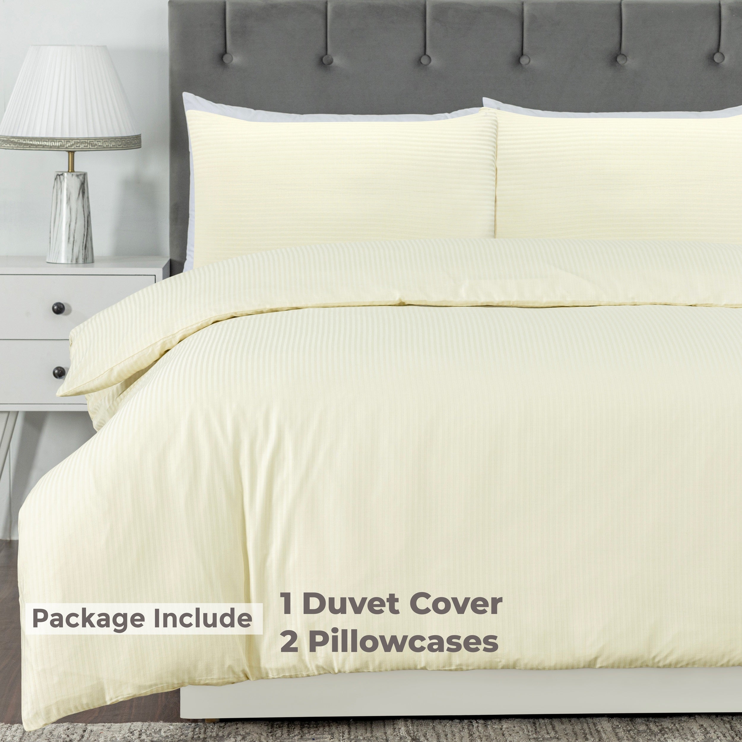 Elegant Dobby Stripe Duvet Cover Set - Soft Polycotton Blend with Button Closure - Luxury Bedding in Different Colors