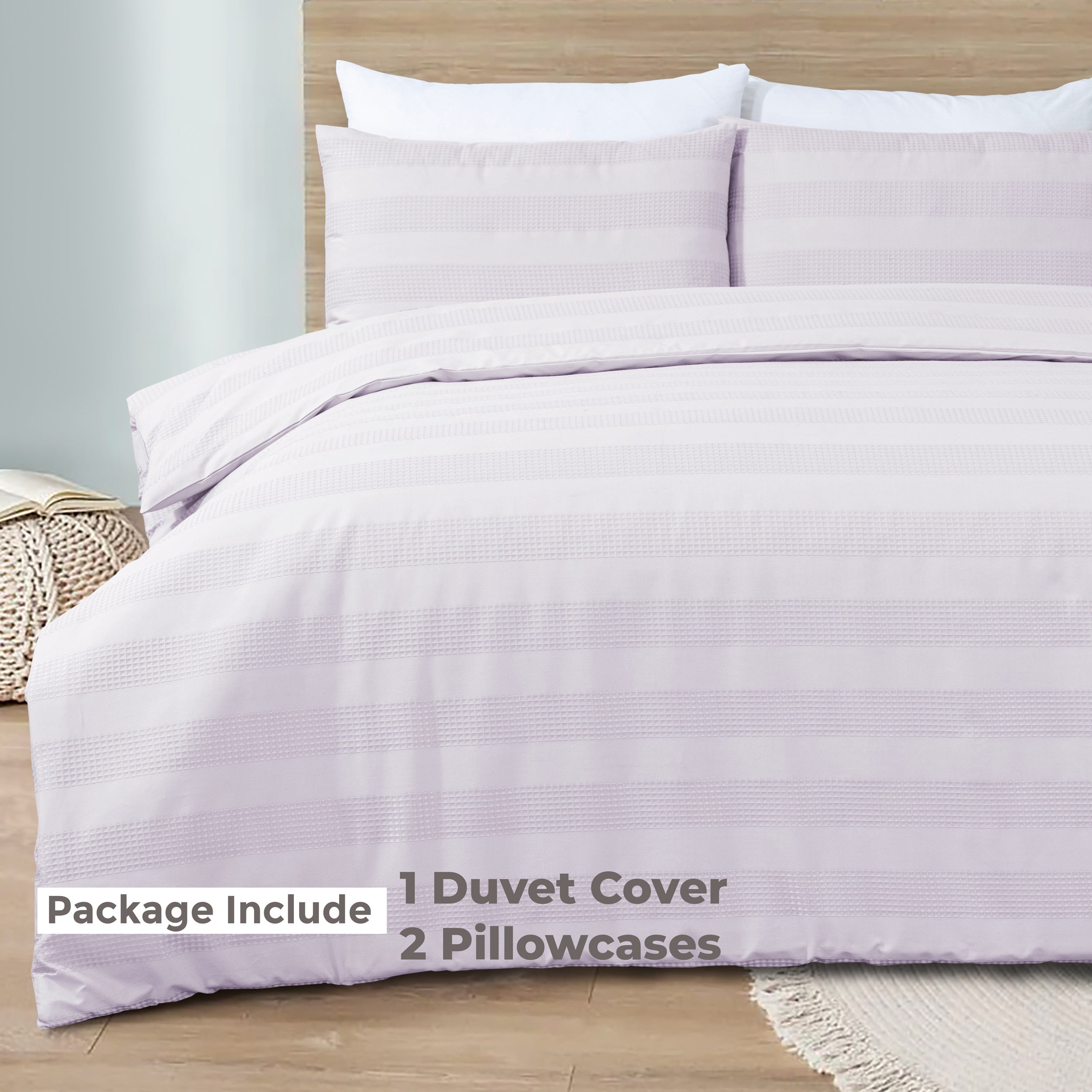 Luxury Waffle Stripe Duvet Cover Set - Soft Polycotton Blend with Button Closure - Stylish & Breathable Bedding in Trendy Colours