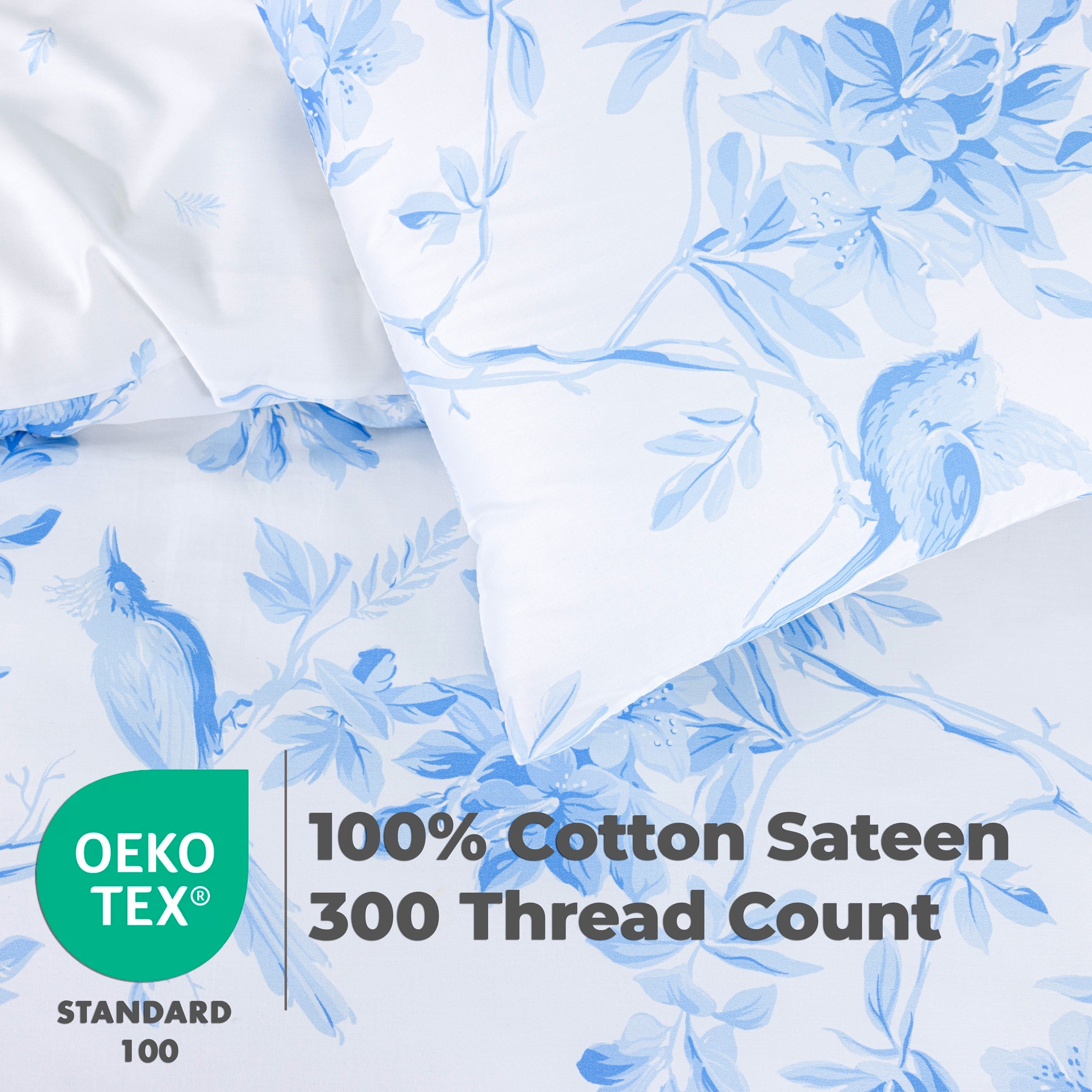 100% Cotton Sateen Printed Duvet Cover Set - 300 Thread Count Luxury Bedding - Ultra Soft & Breathable - 18497