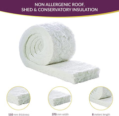 MHG Living Loft Insulation Roll – L8m x W370mm x T110mm | Premium Itch-Free Polyester for Roof, Door, Window & Shed Insulation | Energy-Saving, Easy-Install Weather Stripping