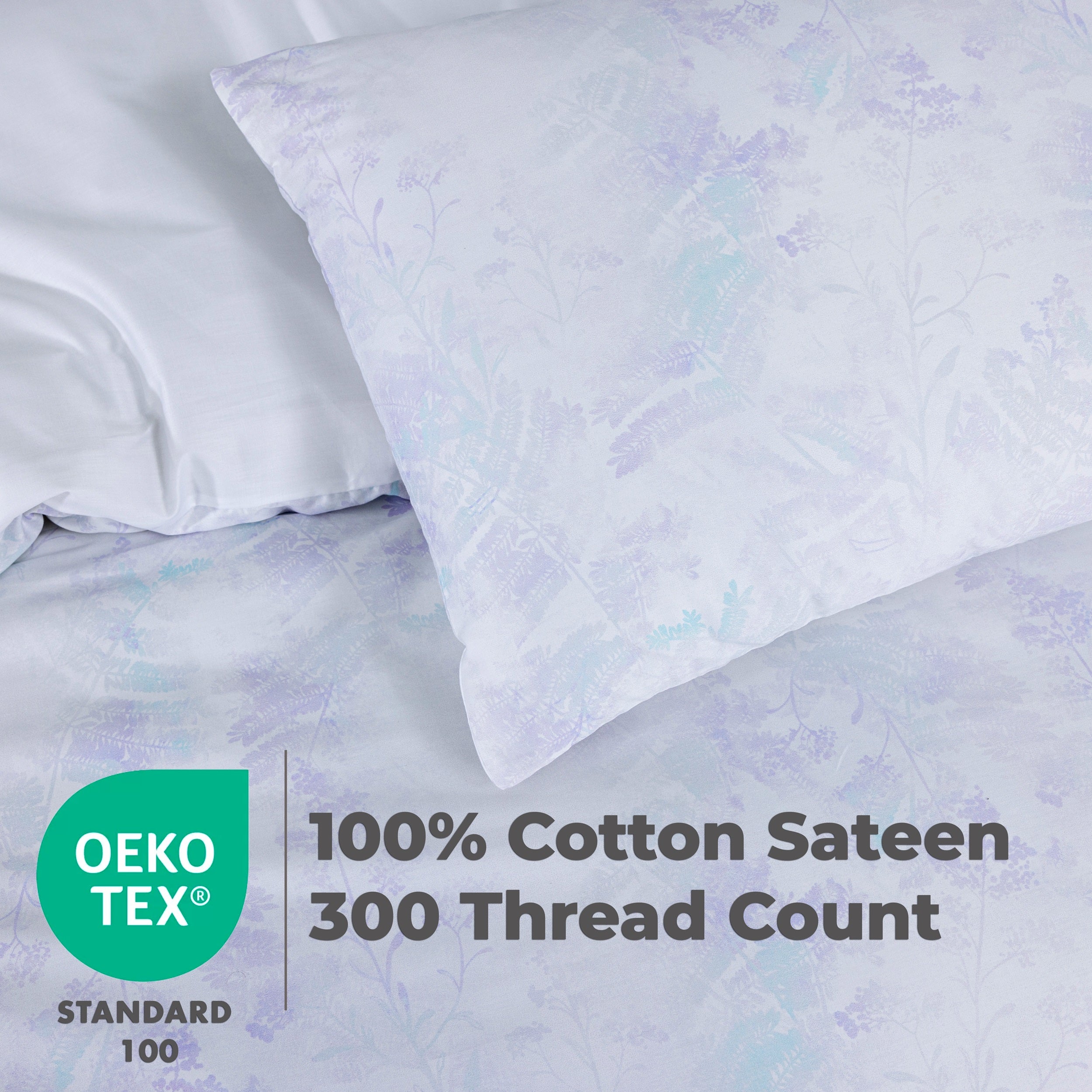 100% Cotton Sateen Printed Duvet Cover Set - 300 Thread Count Luxury Bedding - Ultra Soft & Breathable - 18513