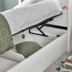 Oscar White Wooden Bookcase Ottoman Storage Bed - 3FT Single
