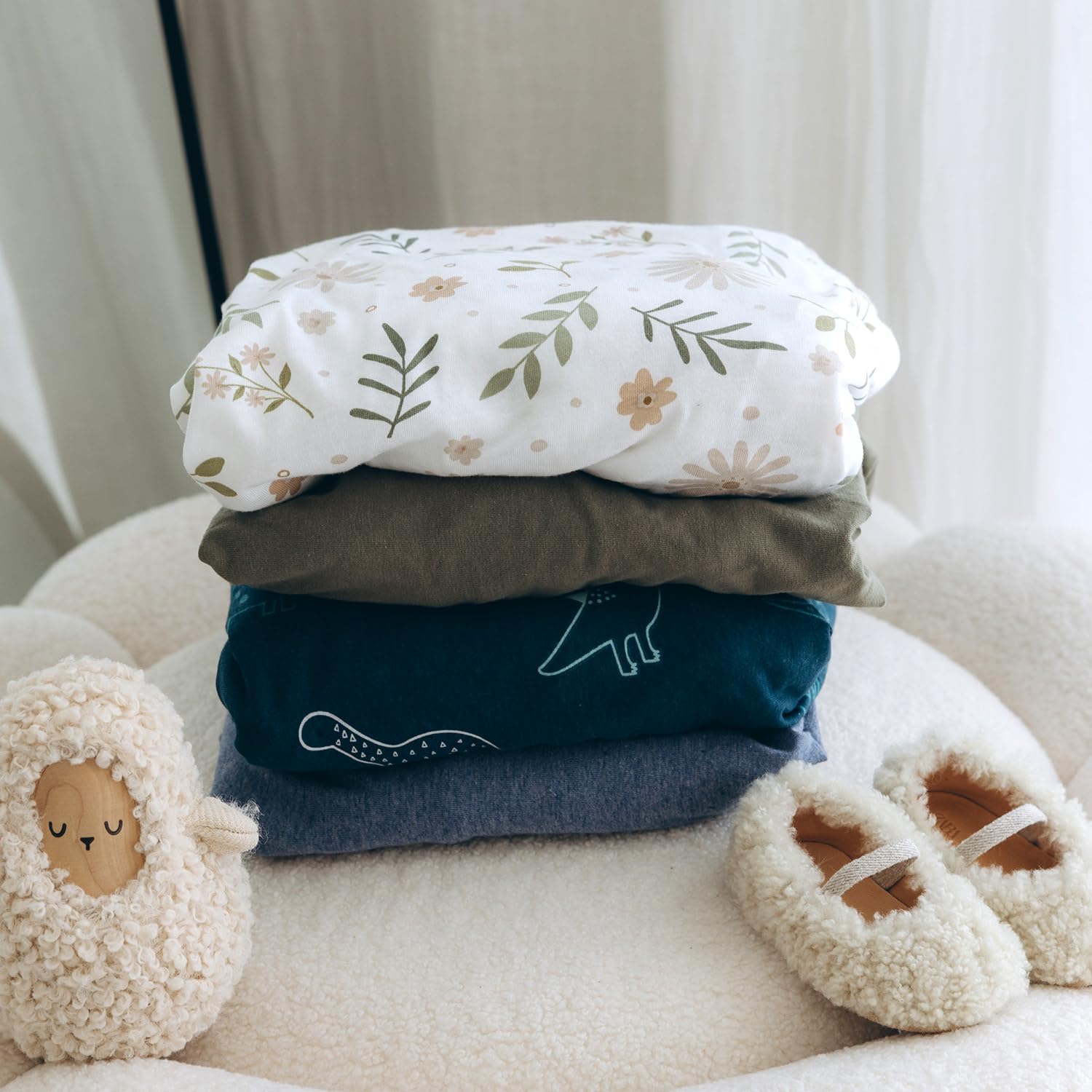 100% Cotton Jersey Fitted Cot Sheet Pack of 2 - Denim Blue & Dino - Soft & Breathable Baby Bedding – Fits 140x70cm & 120x60cm Cots