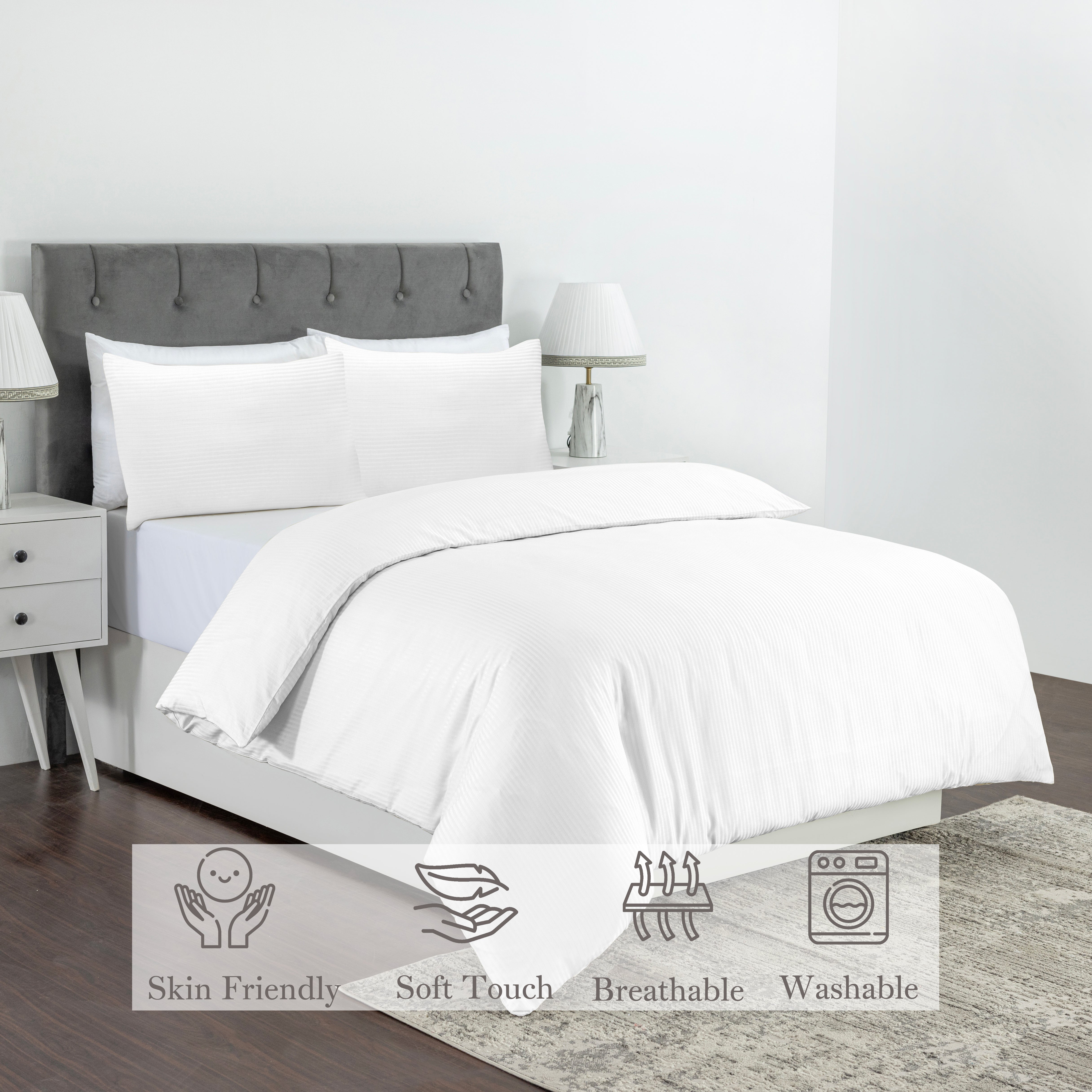 Elegant Dobby Stripe Duvet Cover Set - Soft Polycotton Blend with Button Closure - Luxury Bedding in Different Colors